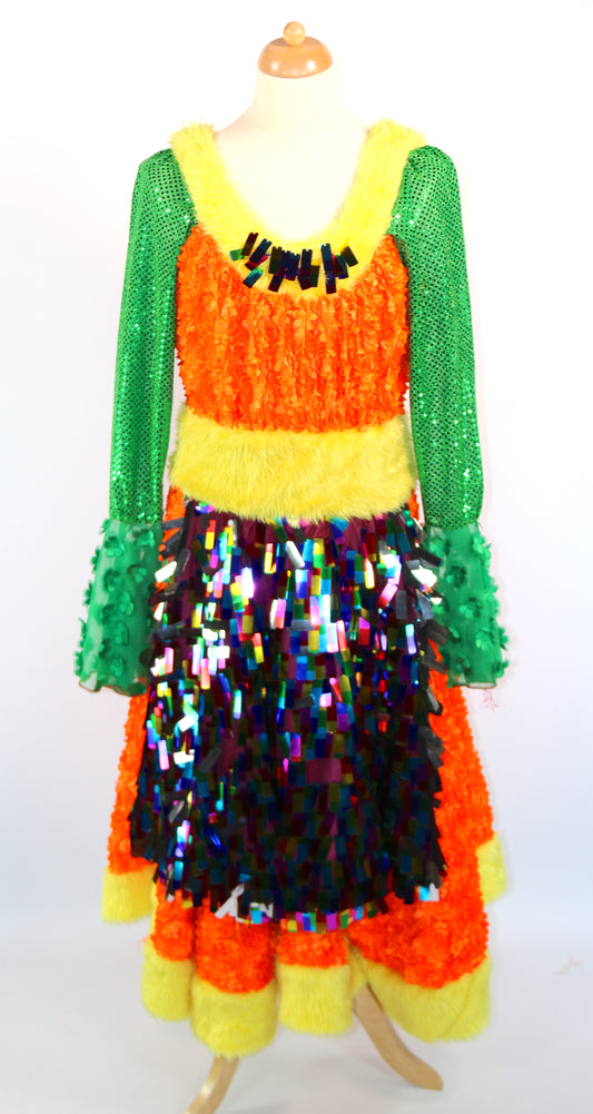 Green Orange Multi Bridie Fur Daywear Dame Dress