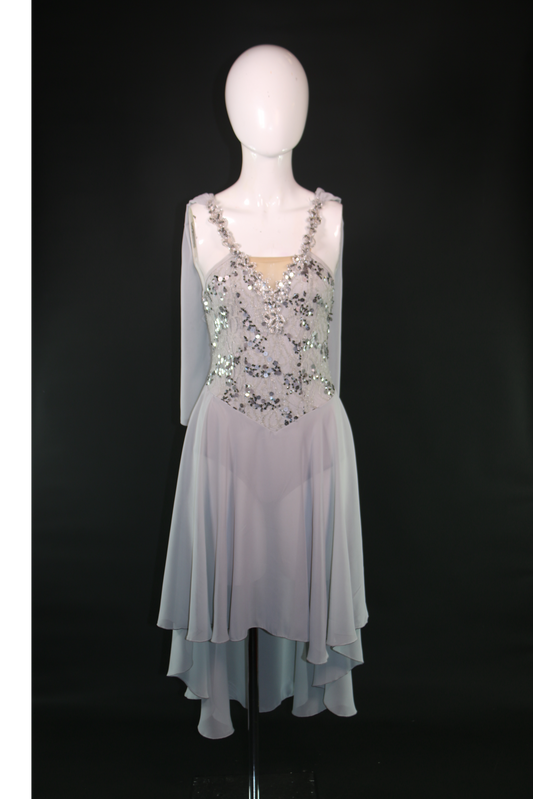Silver Sequin Chiffon Skirt Lyrical Solo Dress