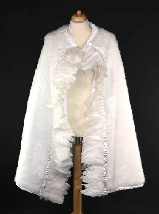 White Fur La Cage Deluxe Cape With Feathers