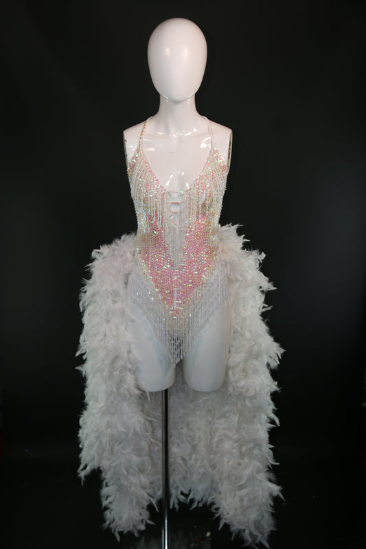 Mother Of Pearl Premium Full Bum Showgirl Leotard