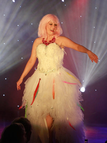 White Multi Feather Ballgown