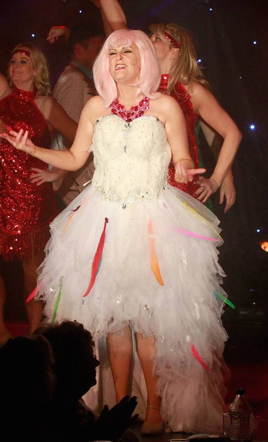 White Multi Feather Ballgown