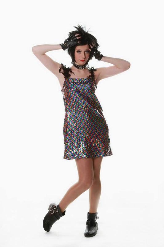 Multi Punk Sequin V Strap Dress