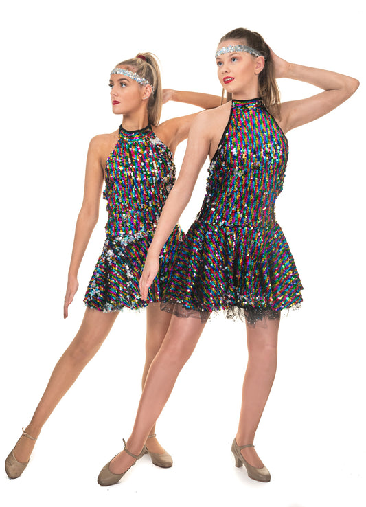 Multi Sequin Halter Dress