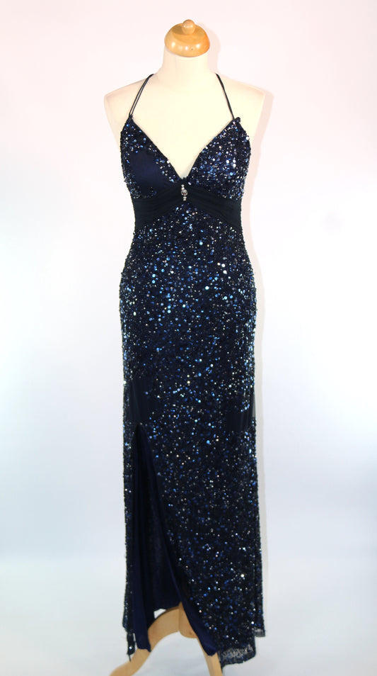 Navy Sequin Dress Thigh Split