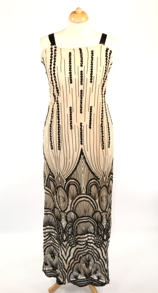 Nude Black Sequin Art Deco Gown