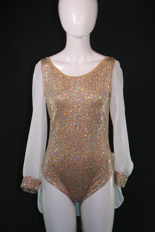 Nude Sequin Chiffon Leotard