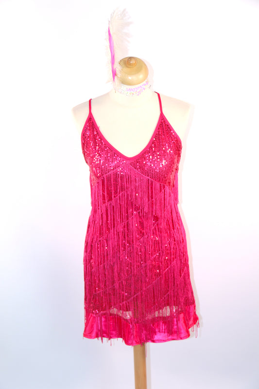 Pink Asymetrical Sequin Fringe Dress