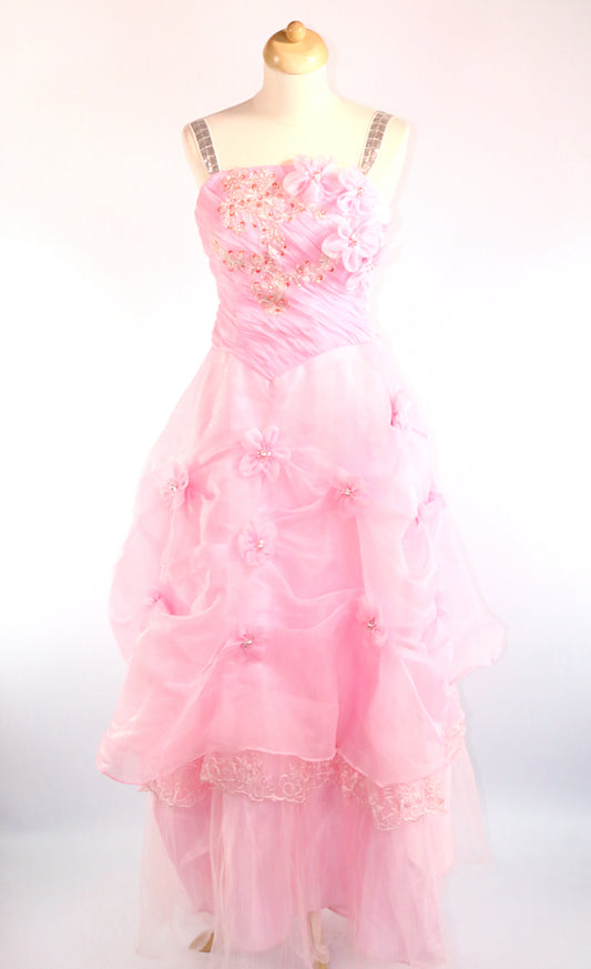 Pink Flower Motif Walkdown Ballgown
