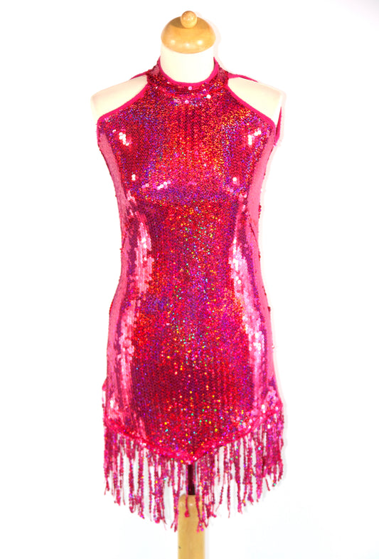Pink Halter V Sequin Celebration Dress