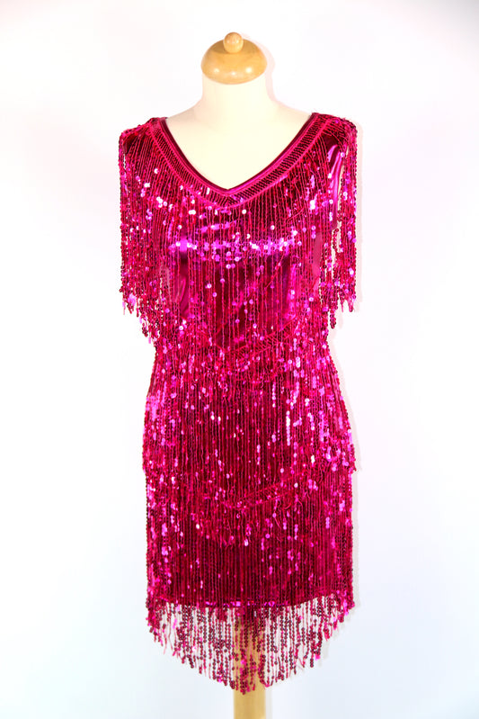 Pink Metallic Sequin Fringe Dress