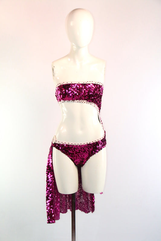 Pink Sequin One Side Ballroom Body Suit