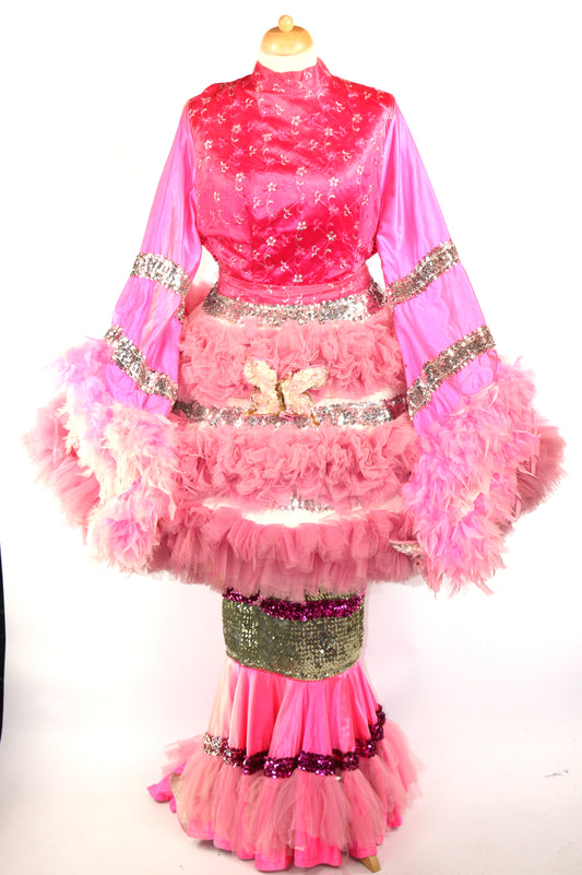Pink Silver Mandarin Deluxe Dress Butterfly Hoop Skirt