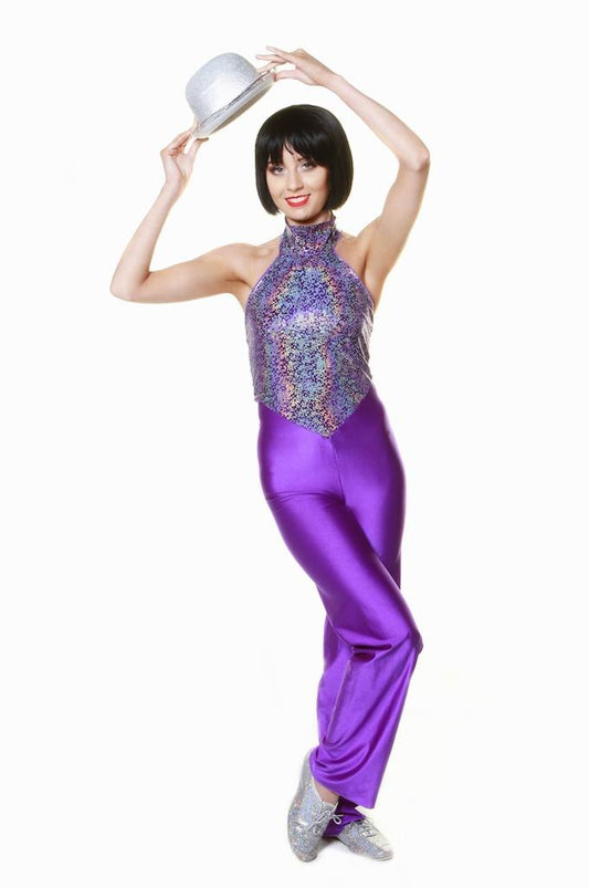 Purple Disco Halter Jumpsuits