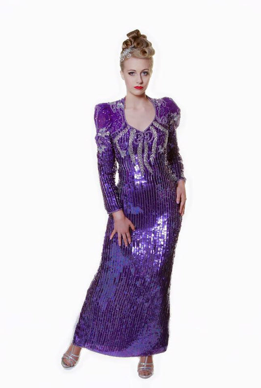Purple Sequin Vintage Gown