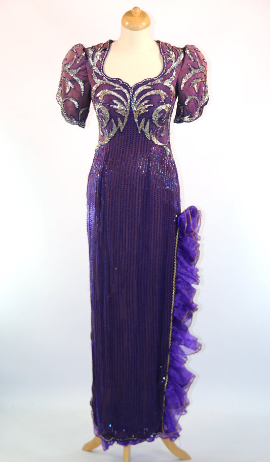 Purple Sequin Vintage Ruffle Dress