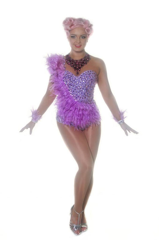 Purple Zendaya Deluxe Feather Diamonte Leotard