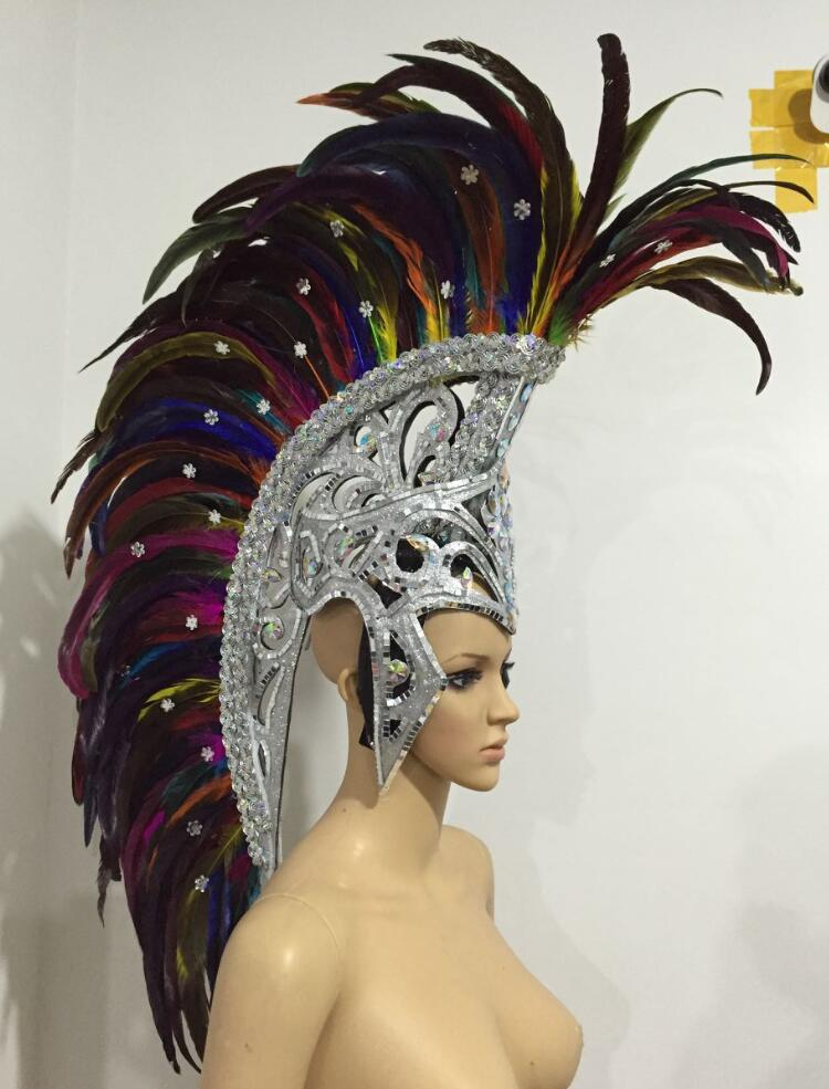Rainbow Feather Diamonte Gladiator Mohawk Headdress