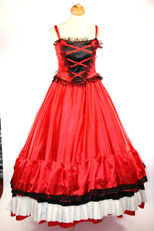 Red Black Saloon Satin Dress