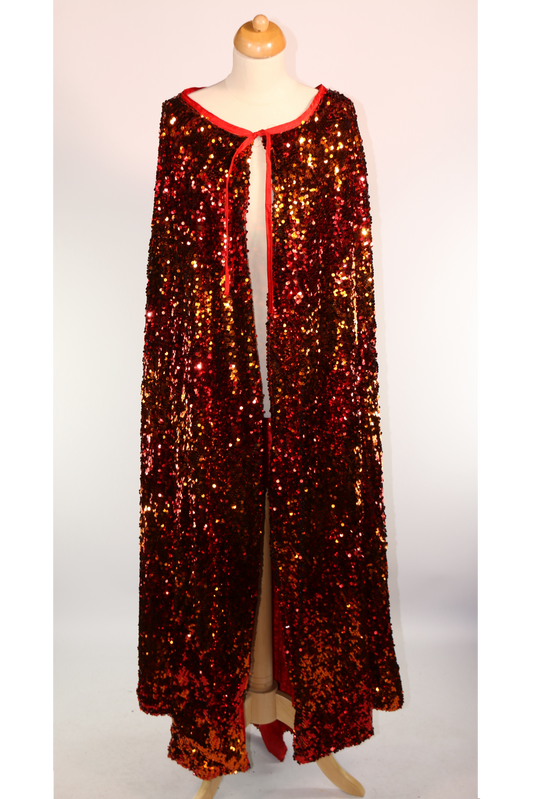Red Burnt Orange Reversible Sequin Cape