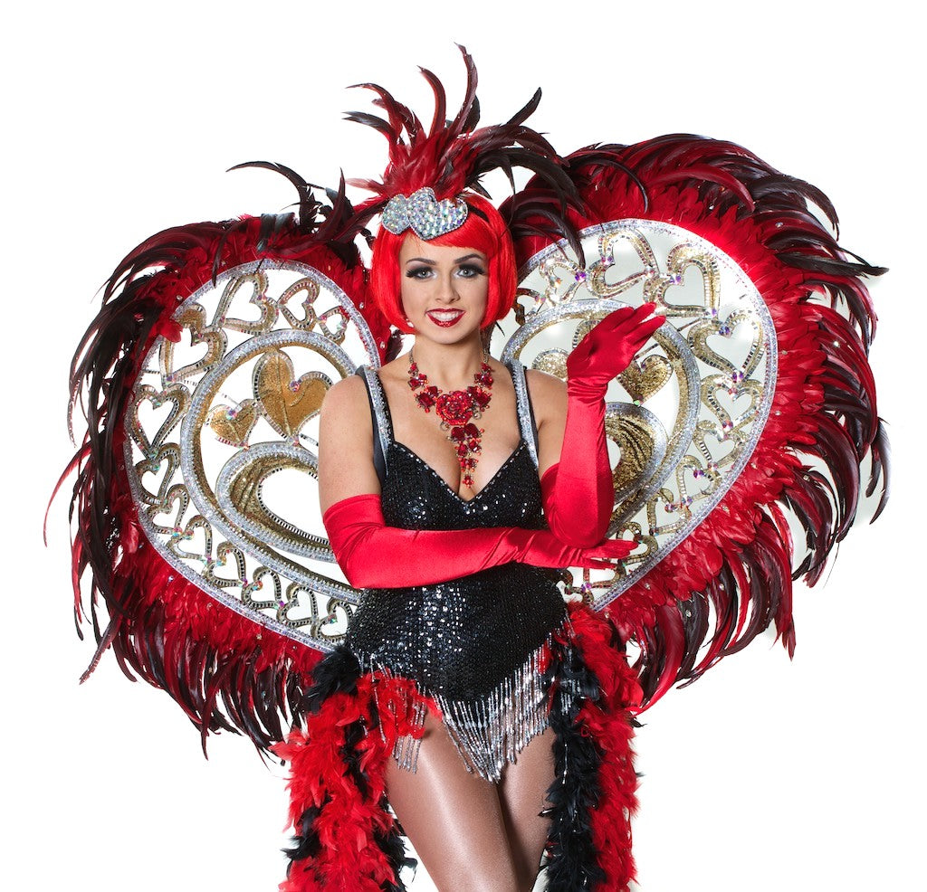 Red Love Heart Deluxe Diamonte Feather Backpack