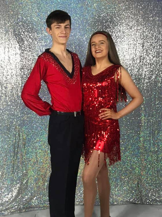 Red Metallic Sequin Fringe Dress