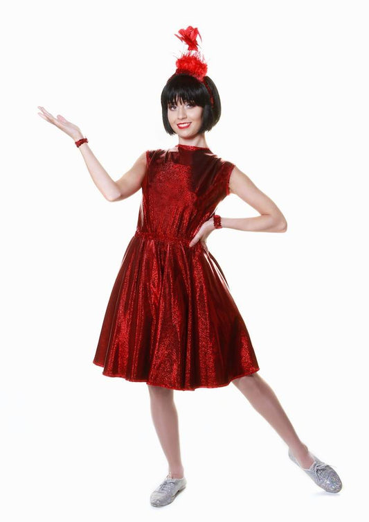 Red Metalic Skater Dress