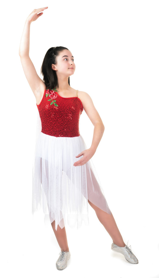 Red White Flower Lyrical Dress