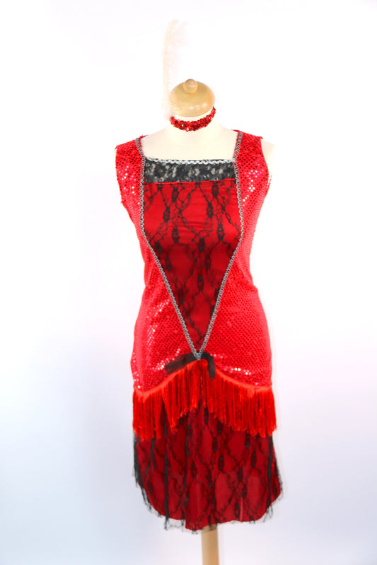 Red Sequin Drop Waist Flapper Dress