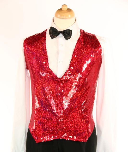 Red Sequin Fischscale Waistcoat