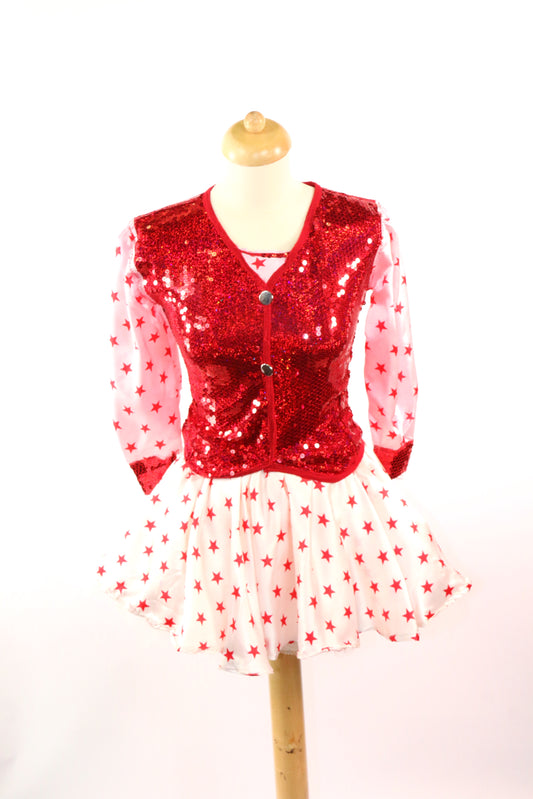 Red Sequin Tops With Star Sleeve