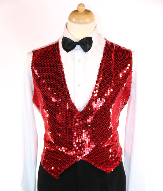 Red White Sequin Fishscale Waistcoat