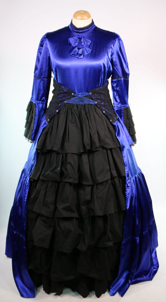 Royal Blue Black Victorian Madame Two Piece Dress