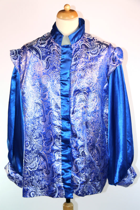 Royal Blue Silver Court Brocade Coat Panto Deluxe