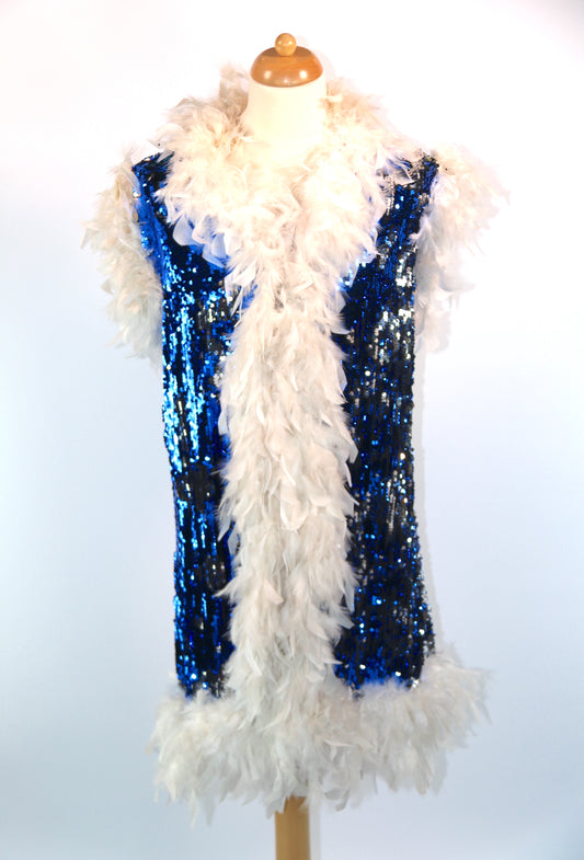Silver Blue Sequin Skinny Mini Dame Dress