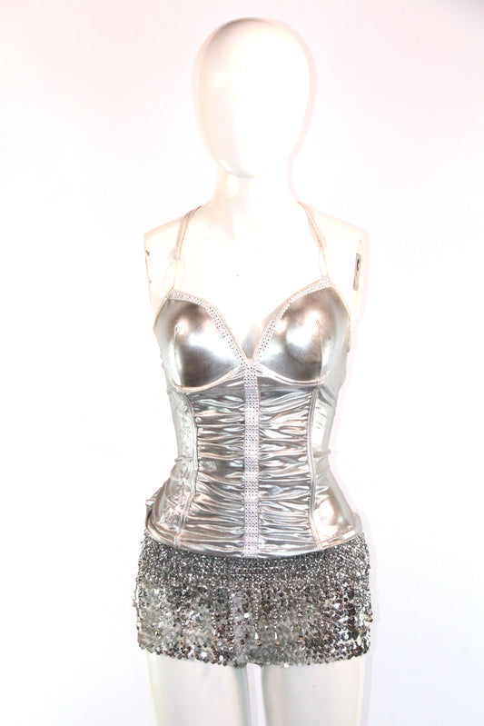 Silver Beaded Fembot Corset