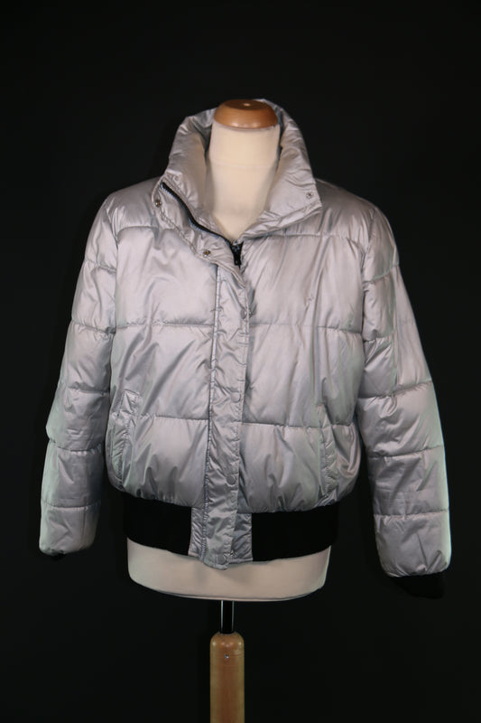 Silver  Bomber Jacket Puffer Coat