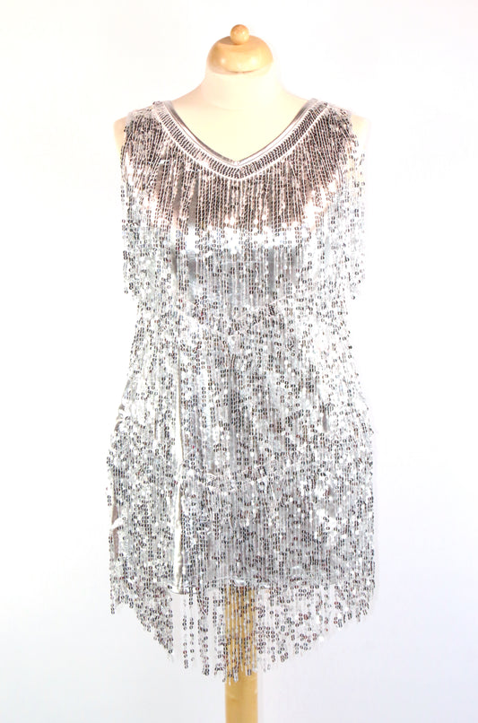 Silver Metalic Sequin Fringe Dress