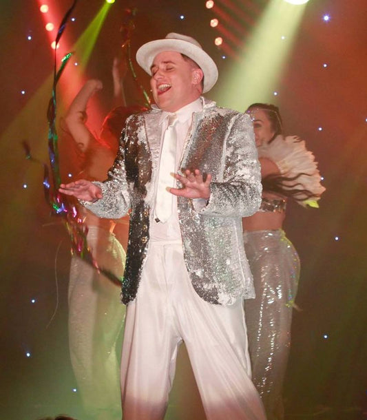 Silver And White Reversible Sequin Blazer