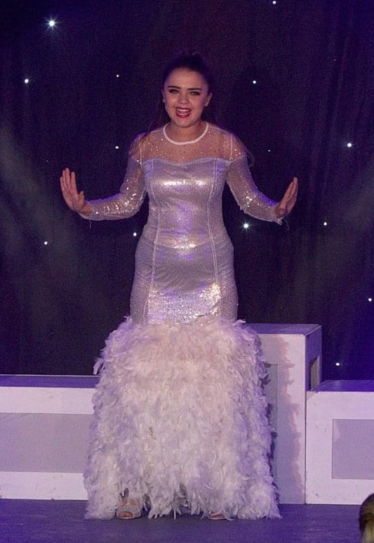 Silver Sequin Dress Boa Skirt