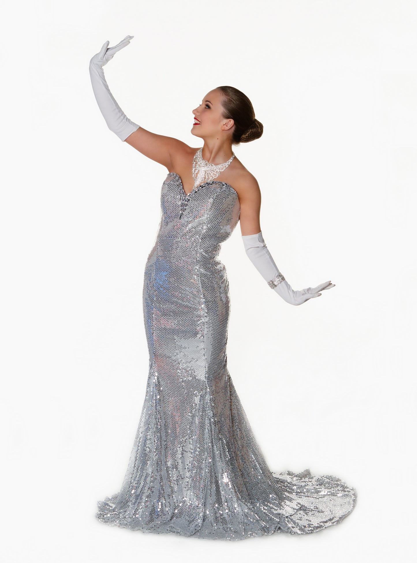 Gold Silver Red Sweetheart Fishtail Gown