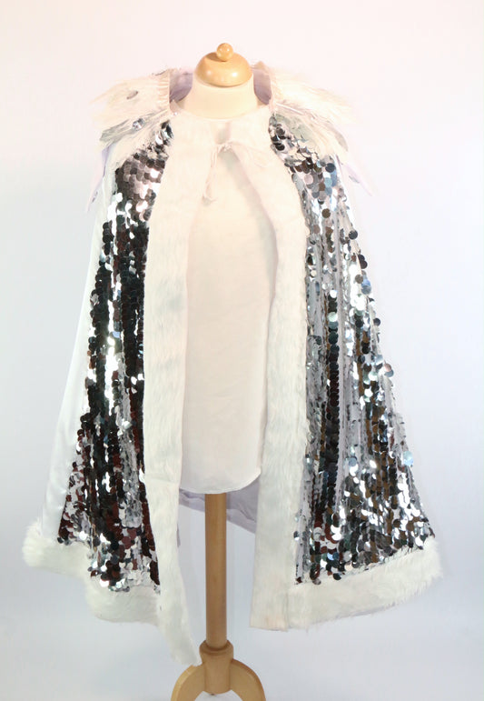 Silver White Short Disc Sequin Cape