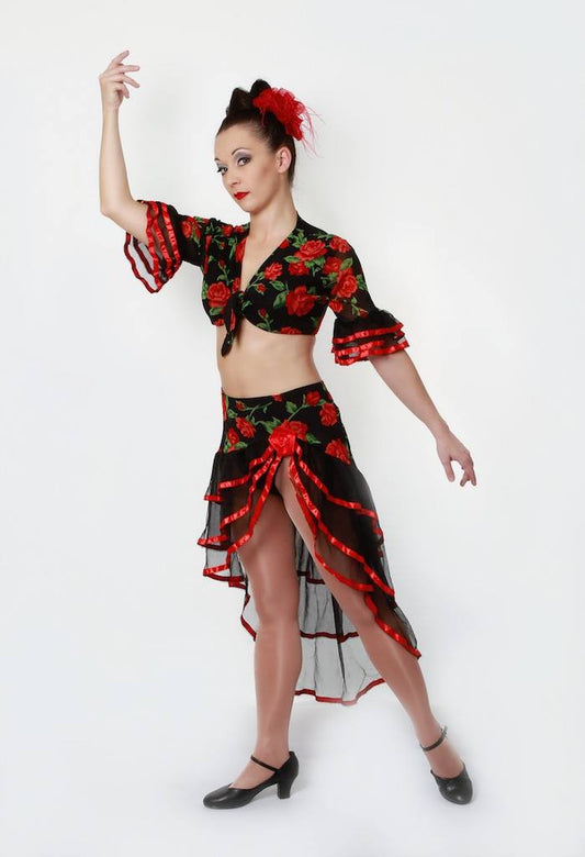 Red Black Rose Two Piece Spanish Suit