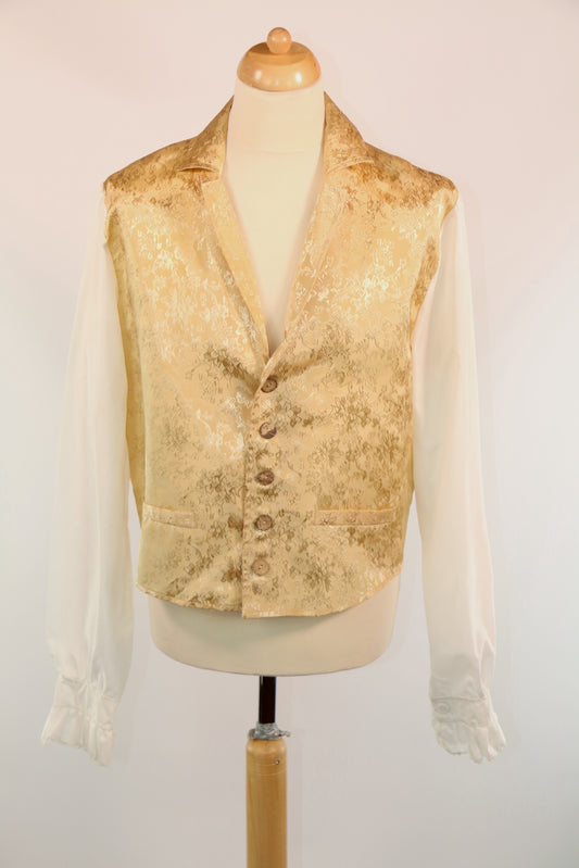 Gold Brocade Waistcoat With White Sleeve