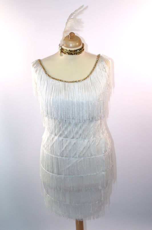 White Flapper Fringe Dress