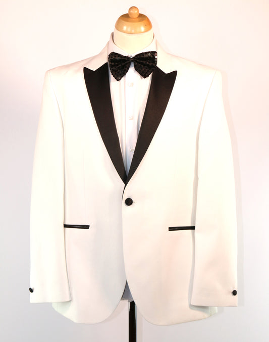 White Formal Shawl Collar Blazer Black Lapel