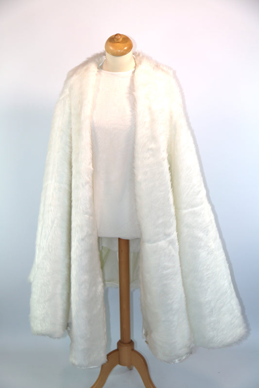White Long Fur Deluxe La Cage Cape