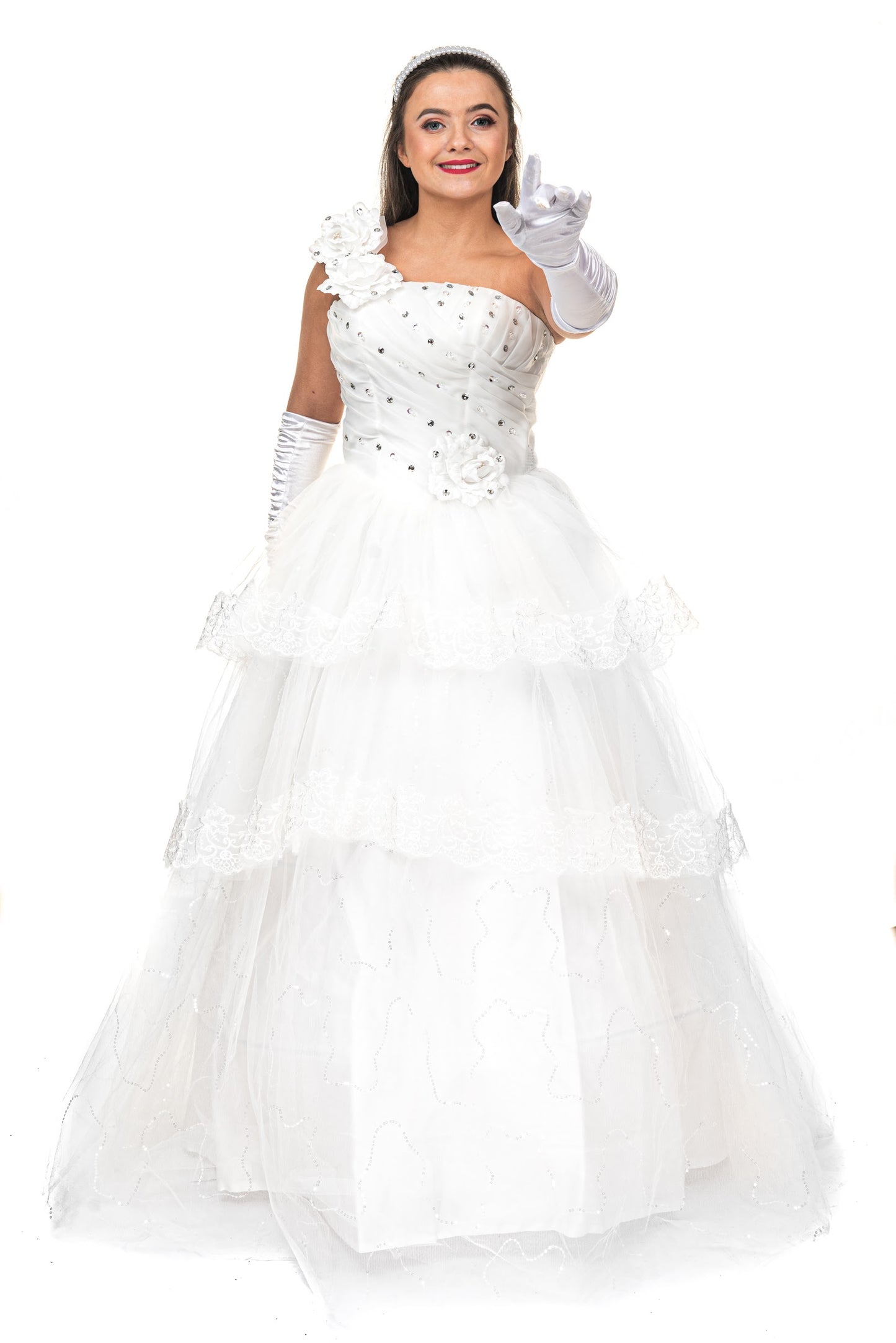White One Shoulder Flower Ballgown