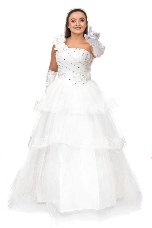 White One Shoulder Flower Ballgown