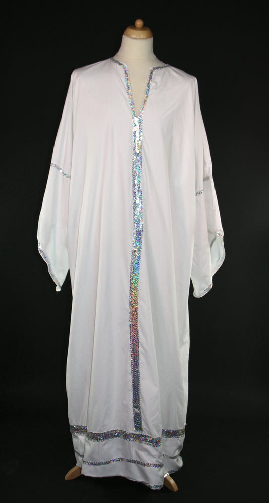 White Robe With Silver Iridescent Trim